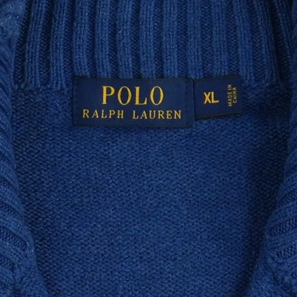 Polo Ralph Lauren Quarter Zip Sweater‎ Men's Size XL Blue Cotton Knit Pony